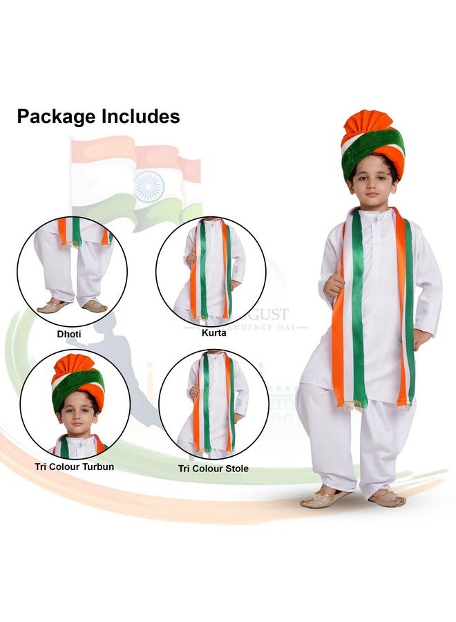 Kaku Fancy Dresses Polyester White Dhoti Kurta With Tricolor Safa & Stole For Kids, Independence Day & Republic Day Costume For Boys & Girls - White, 10-12 Years - Image 2