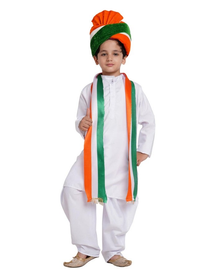 Kaku Fancy Dresses Polyester White Dhoti Kurta With Tricolor Safa & Stole For Kids, Independence Day & Republic Day Costume For Boys & Girls - White, 10-12 Years - Image 1
