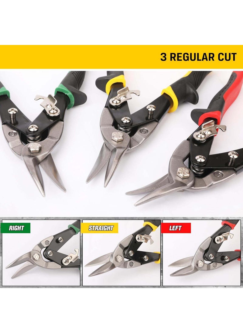 UPTODATETOOLS UPTODATETOOLS 3 pc Aviation Tin Snips Set Metal Cutter Shear for Cut Sheet Metal Chrome Vanadium Steel Straight Left and Right  - Image 5