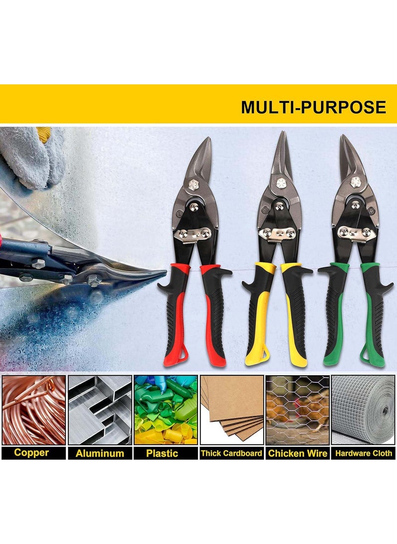 UPTODATETOOLS UPTODATETOOLS 3 pc Aviation Tin Snips Set Metal Cutter Shear for Cut Sheet Metal Chrome Vanadium Steel Straight Left and Right  - Image 4