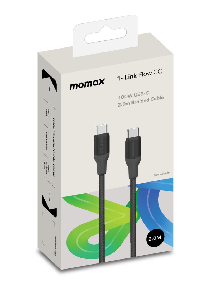 Momax Flow 100W USB-C to USB-C 2m Braided Cable, Fast Charging, and Data Transfer, Black - Image 4