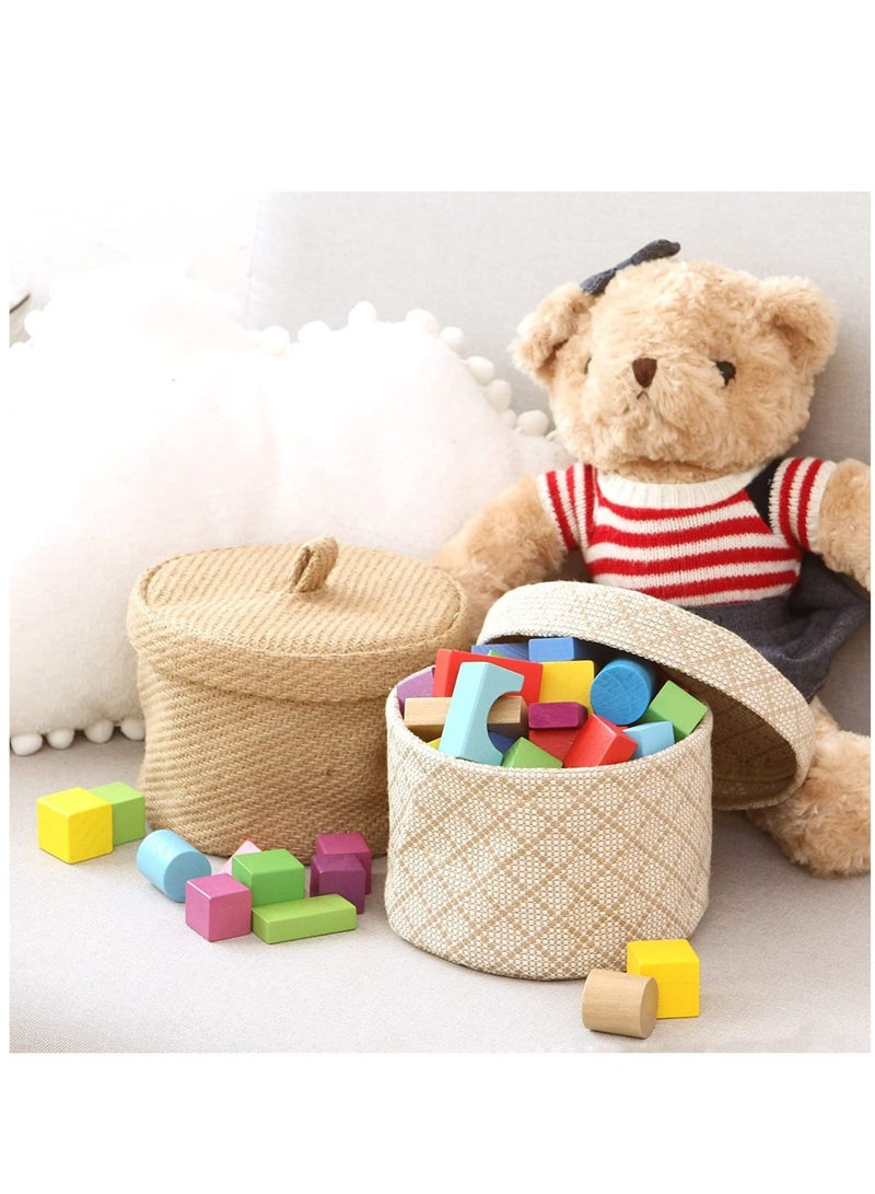 MIXDE 2 Pack Nordic Jute and Cotton Linen Home Office Storage Basket and Round Toy Organizer Box with Lid - Image 1