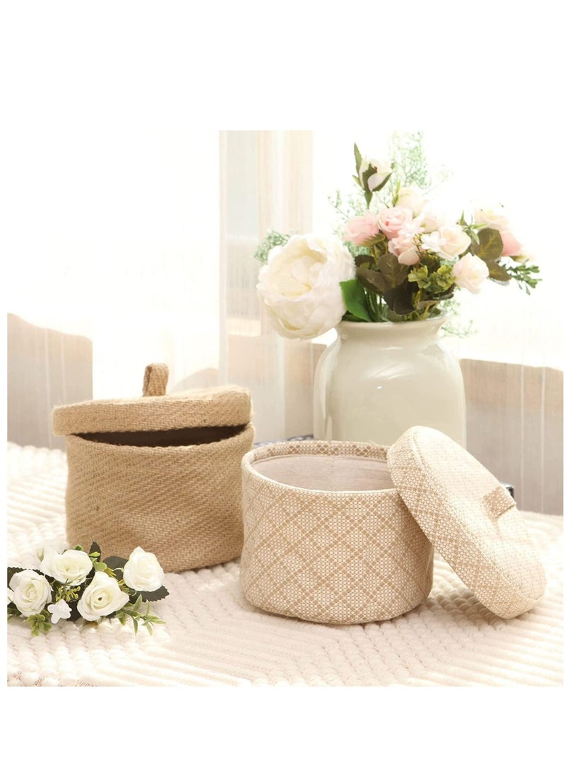 MIXDE 2 Pack Nordic Jute and Cotton Linen Home Office Storage Basket and Round Toy Organizer Box with Lid - Image 2