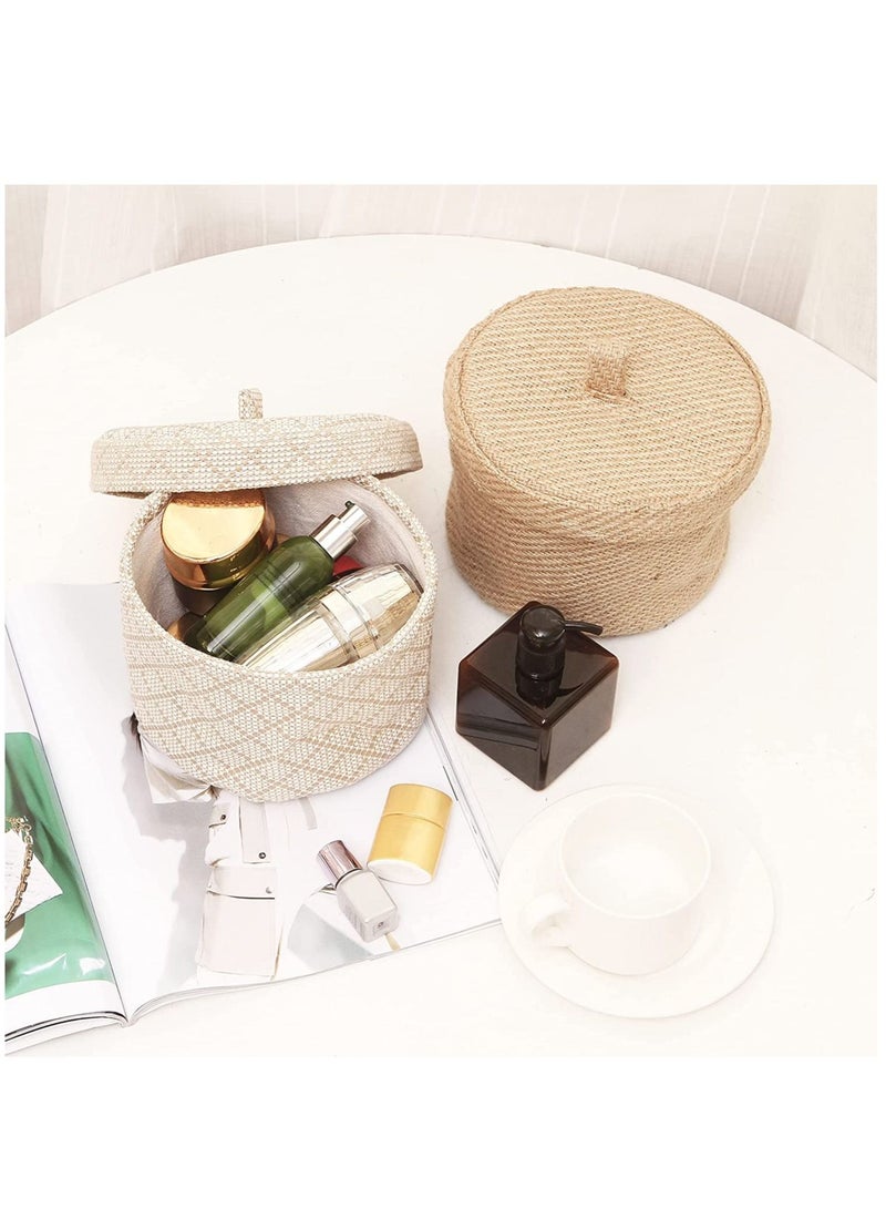 MIXDE 2 Pack Nordic Jute and Cotton Linen Home Office Storage Basket and Round Toy Organizer Box with Lid - Image 4