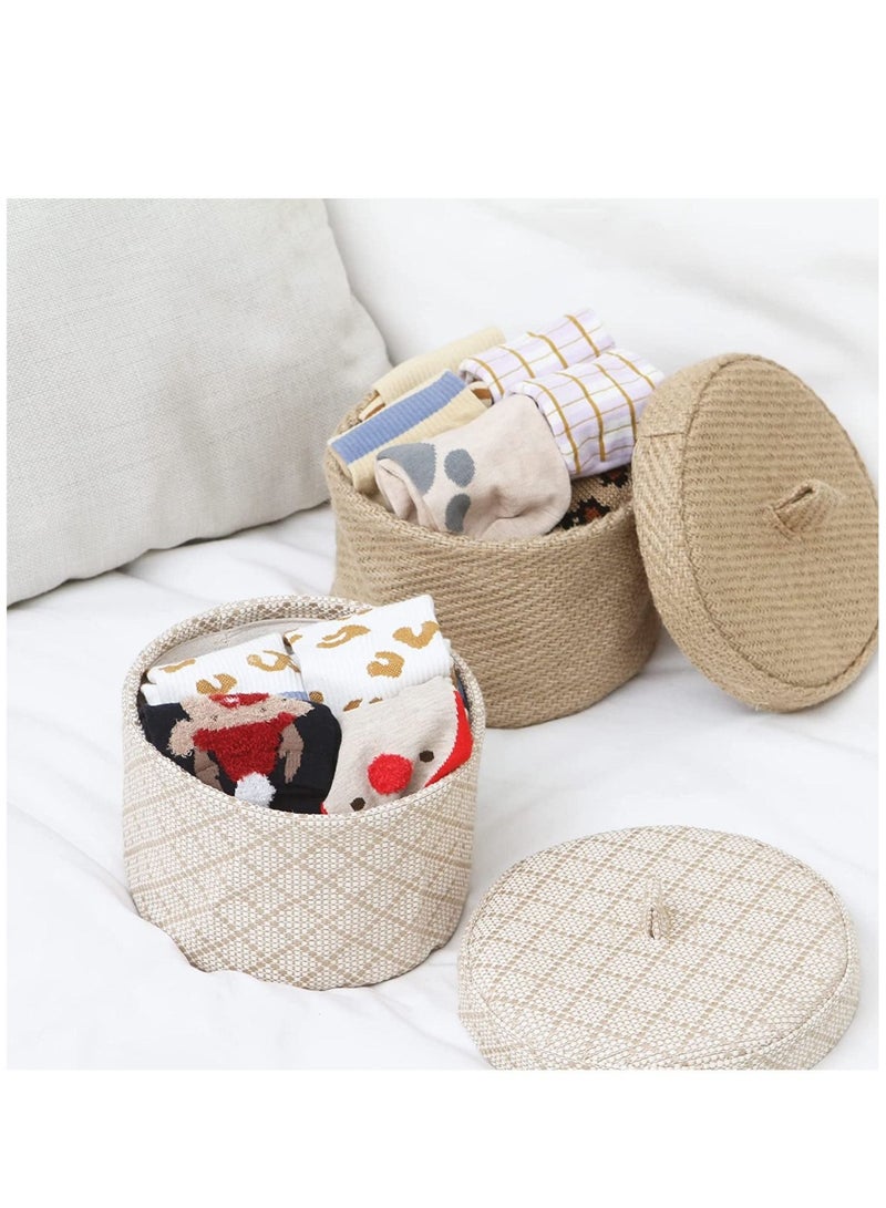 MIXDE 2 Pack Nordic Jute and Cotton Linen Home Office Storage Basket and Round Toy Organizer Box with Lid - Image 5