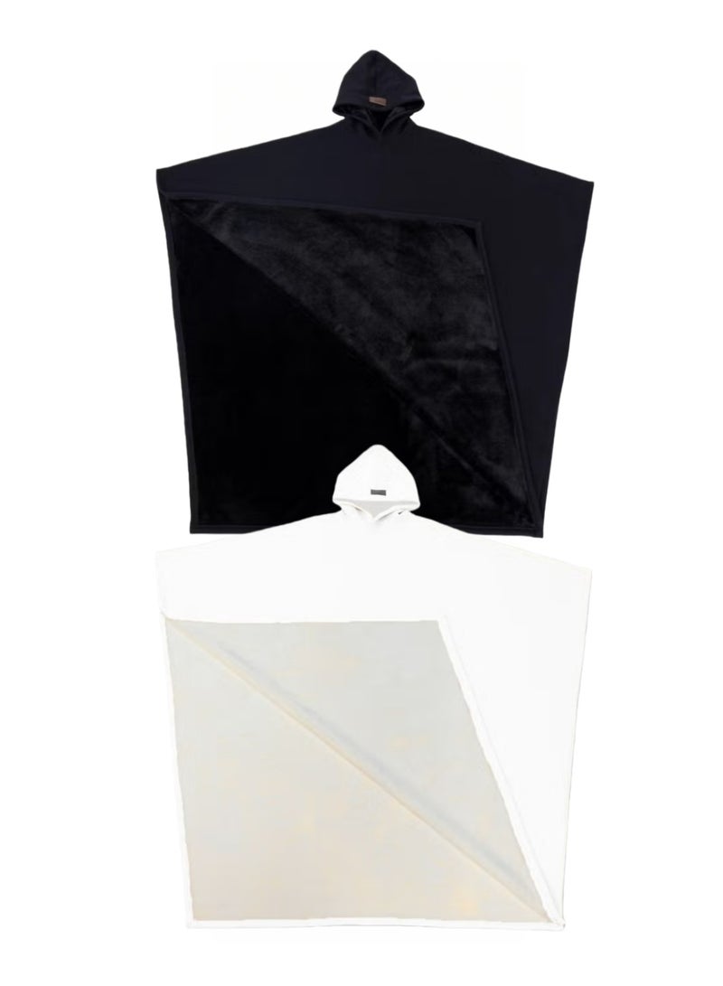 2-PACKS 125cm Thickened Warm Shawl Blanket, Oversized Hoodie,Suitable forHome and Office Use, Unisex—Black/White - Image 1