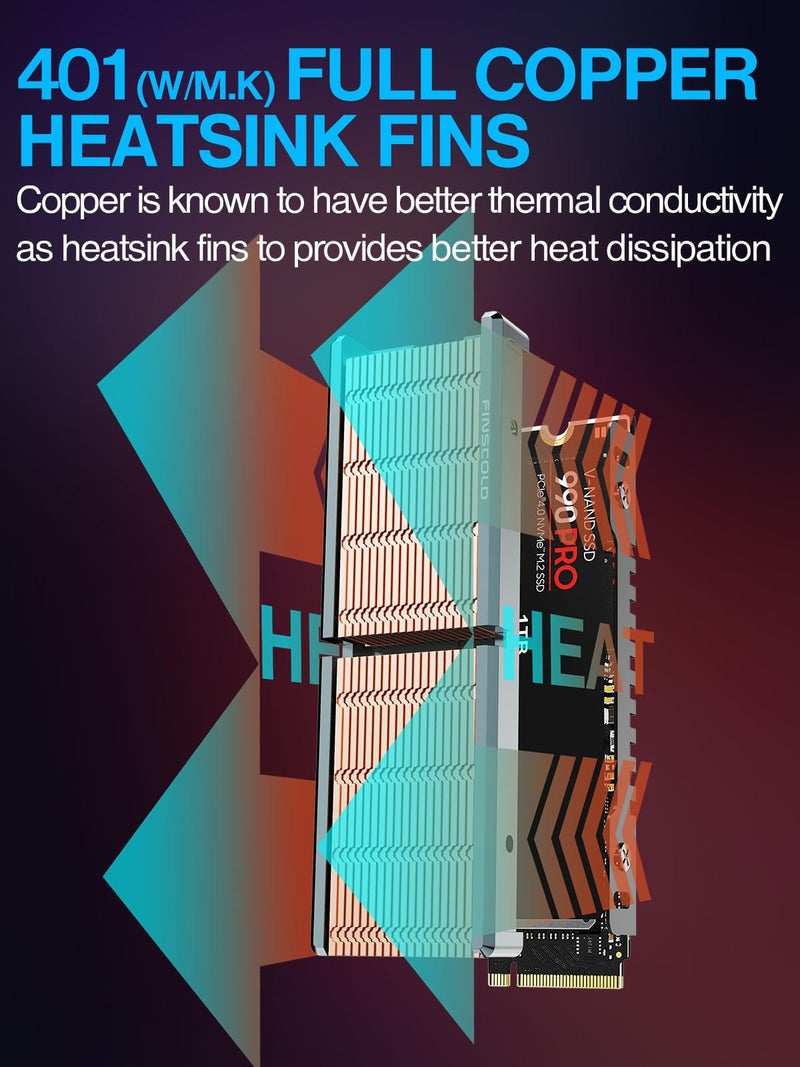 JEYI Copper M.2 HeatSink, Passive Nvme SSD Heatsinks with Copper Fins - Finscold Q80 - Image 3