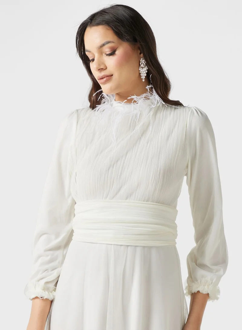 Khizana Feather Trim Maxi Dress