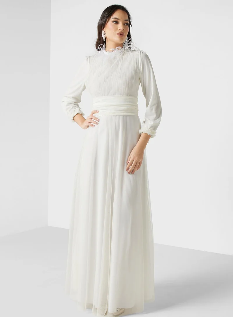 Khizana Feather Trim Maxi Dress