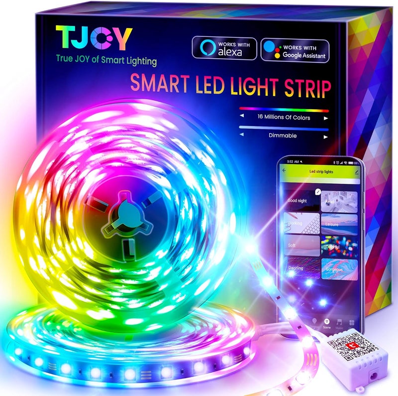 TJOY 50ft Smart Led Strip Lights for Bedroom, Alexa Led Light Strip,5050 RGB Color Changing Music Sync Led Lights Strip with App Remote,Multi-Color Wireless Led Lights for Bedroom (APP+Remote+Voice) - Image 1