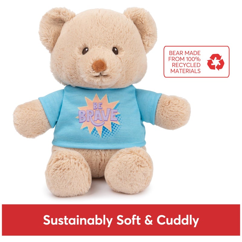 GUND Gund Be Brave  Sustainable Message Bear with Blue T-Shirt  Teddy Bear Made from 100% Recycled Materials for Ages 1 and Up  Tan  12  - Image 2