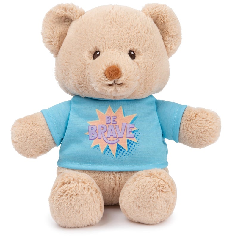 GUND Gund Be Brave  Sustainable Message Bear with Blue T-Shirt  Teddy Bear Made from 100% Recycled Materials for Ages 1 and Up  Tan  12  - Image 1