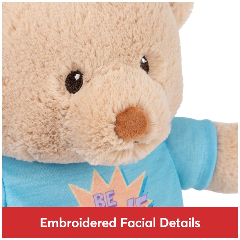 GUND Gund Be Brave  Sustainable Message Bear with Blue T-Shirt  Teddy Bear Made from 100% Recycled Materials for Ages 1 and Up  Tan  12  - Image 4