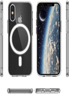 Ambar Magnetic Clear Case Designed for iPhone X/XS – Compatible with MagSafe Charger, Support Magnetic Car Mount Wireless Charging, Soft Press Buttons, Scratch Resistant