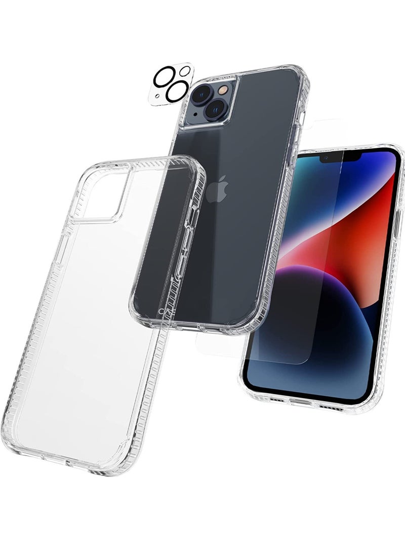 إيف حزمة حماية 3 في 1 - حافظة iPhone 14 (شفافة)، زجاج مقسى وواقي عدسة - حماية من السقوط بطول 15 قدم، متوافق مع الشحن اللاسلكي - مضاد للاصفرار، مقاوم للصدمات، مضاد للخدش - Image 1