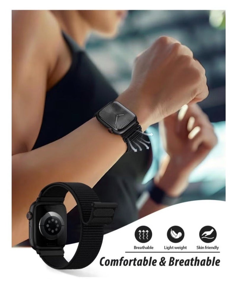 Watch Nylon Loop Band Compatible with Apple Watch 42mm 44mm 45mm 46mm 49mm, Soft Woven Sport Strap, Adjustable Replacement Wristband for Apple Watch Series Ultra / SE / Series 1–9- Blue - Image 4