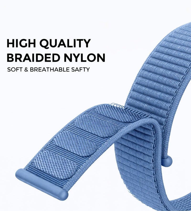 Watch Nylon Loop Band Compatible with Apple Watch 42mm 44mm 45mm 46mm 49mm, Soft Woven Sport Strap, Adjustable Replacement Wristband for Apple Watch Series Ultra / SE / Series 1–9- Blue - Image 2