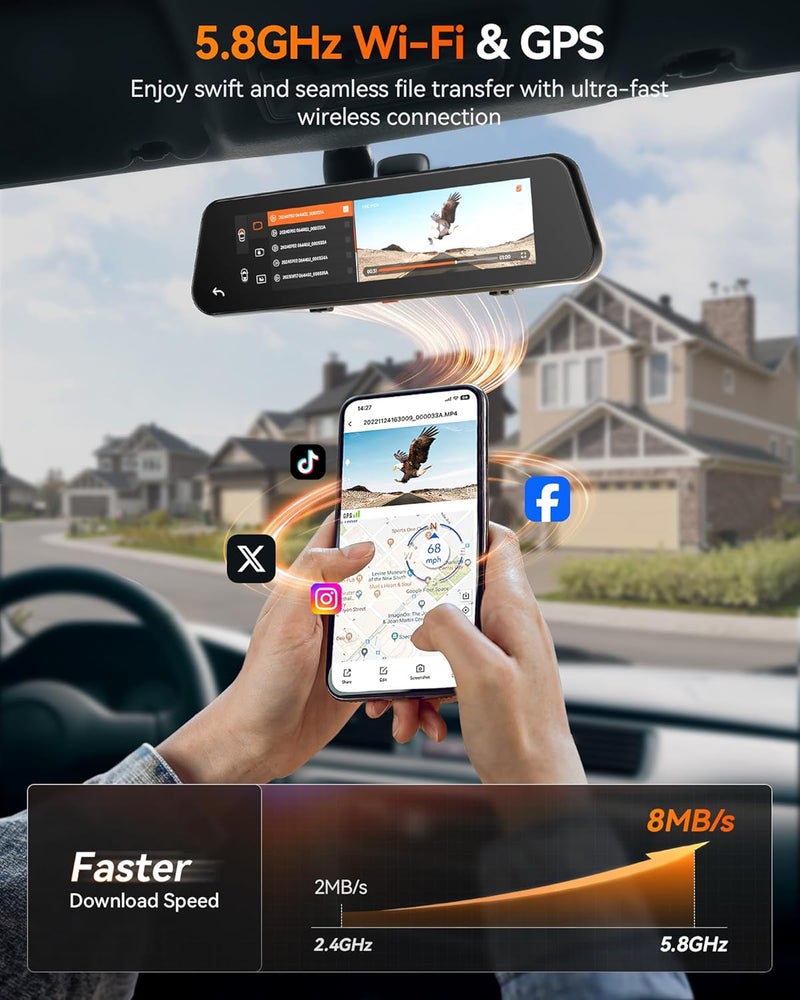 WOLFBOX G900 PRO Mirror Dash Cam with STARVIS 2 IMX678, 12-Inch Rear View Camera, Front 4K and Rear 2.5K, 128GB Card, Voice Control, 5.8GHz WiFi - Image 4