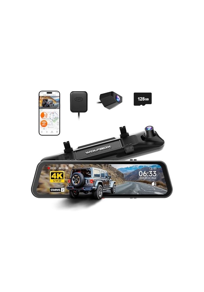 WOLFBOX كاميرا مرآة WOLFBOX G900 PRO مع STARVIS 2 IMX678، كاميرا خلفية 12 بوصة، أمامية 4K وخلفية 2.5K، بطاقة 128GB، تحكم صوتي، واي فاي 5.8GHz - Image 1