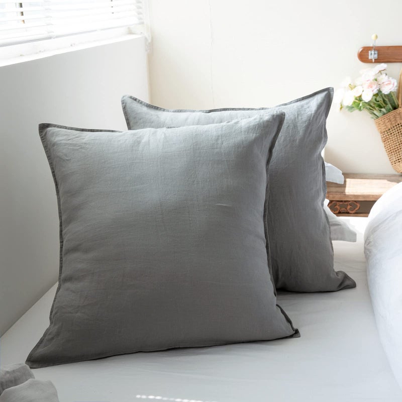 Simple&Opulence Simple&Opulence 100% Washed Linen Euro Shams Basic Style (26 ' ' x 26 ' ') - Pack of 2 - Solid Color Pillow Shams Natural Flax Square Throw Pillow Covers - Ultimate Grey  - Image 1