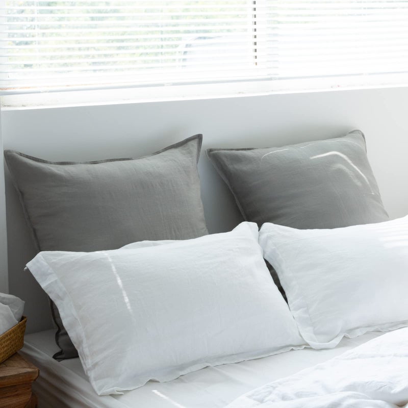 Simple&Opulence Simple&Opulence 100% Washed Linen Euro Shams Basic Style (26 ' ' x 26 ' ') - Pack of 2 - Solid Color Pillow Shams Natural Flax Square Throw Pillow Covers - Ultimate Grey  - Image 5