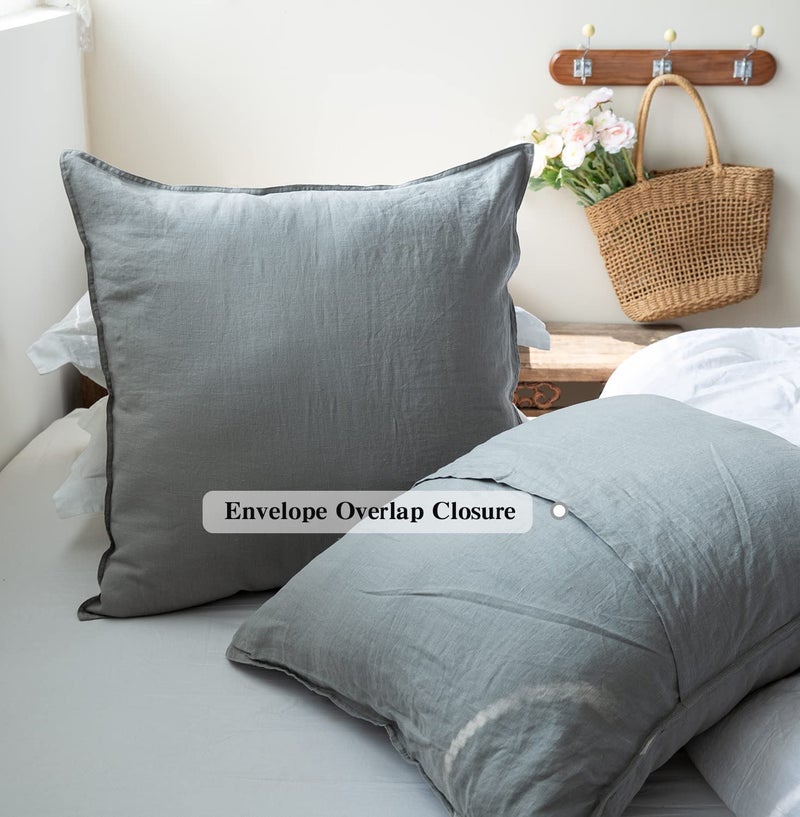 Simple&Opulence Simple&Opulence 100% Washed Linen Euro Shams Basic Style (26 ' ' x 26 ' ') - Pack of 2 - Solid Color Pillow Shams Natural Flax Square Throw Pillow Covers - Ultimate Grey  - Image 4