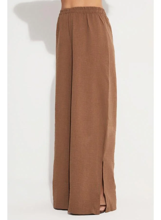 JUNE June Women Viscose Blend Necklace Loose Fit Blouse Trouser Set Brown