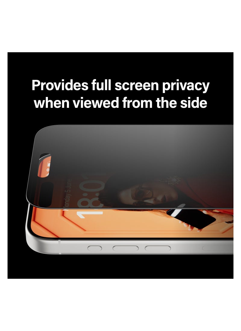 PanzerGlass - PanzerGlass™ Privacy Screen Protector for iPhone 15 Pro - Ultra-Wide Fit and scratch-resistant tempered glass iPhone screen and privacy protector - with mounting aid for easy installation - Image 1