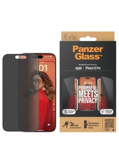 PanzerGlass™ Privacy Screen Protector for iPhone 15 Pro - Ultra-Wide Fit and scratch-resistant tempered glass iPhone screen and privacy protector - with mounting aid for easy installation