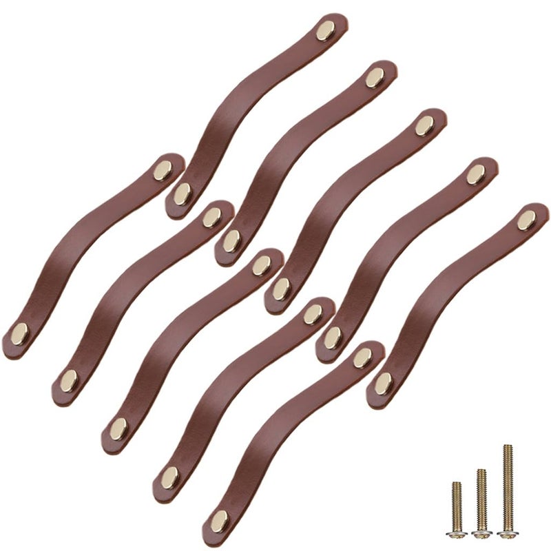 ESreake 10 Pack Soft Genuine Leather Drawer Pulls Handle 67 x 1Wardrobe Kitchen Closet Knobs Door Cabinets Pulls Handles with ScrewsHome Decoration Handmade 67 Total Length 10 Pack - Image 2