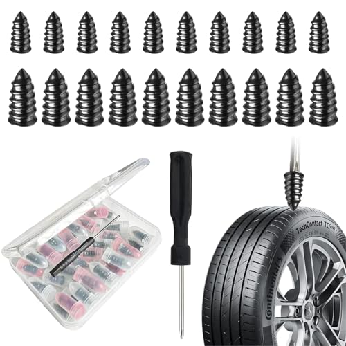 ZEHXI 60 PCS Tire Plug Kit - Tire Plugs Screw Type,Repair Spiral Rubber Screws Kit with 2 Sizes and Screwdriver,Fast Self-Service Tool for Car, Bikes,Motorcycle,Tractor Tire Puncture Repair - Image 1