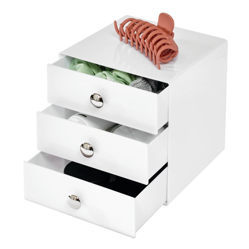 InterDesign iDesign 3-Drawer Plastic Vanity Organizer, Compact Storage Organization Drawers Set for Cosmetics, Dental Supplies, Hair Care, Bathroom, Dorm, Desk, Countertop, Office, 6.5" x 6.5" x 6.5", White - Image 1