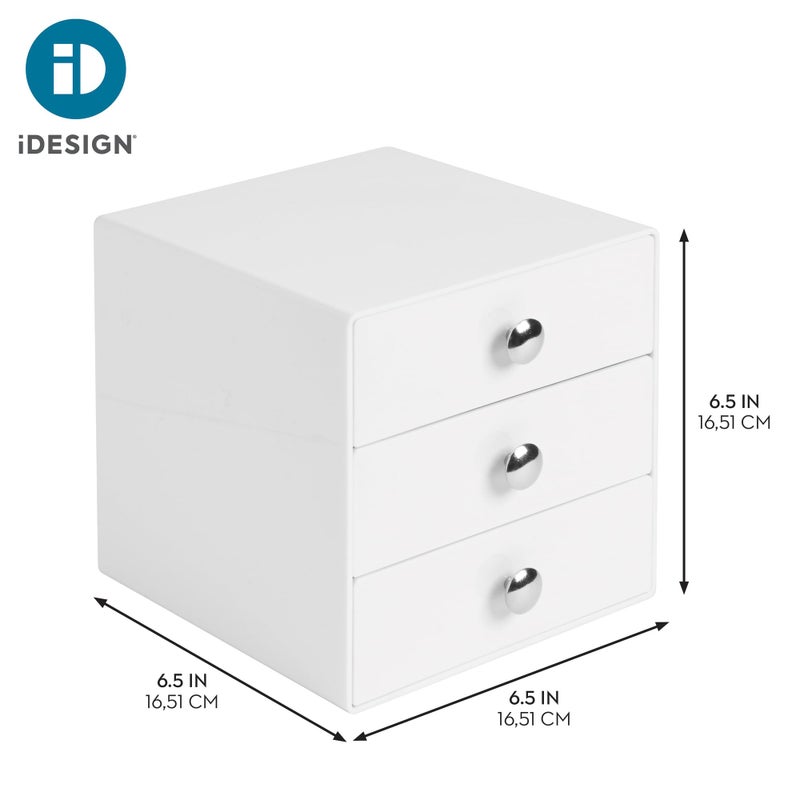 InterDesign iDesign 3-Drawer Plastic Vanity Organizer, Compact Storage Organization Drawers Set for Cosmetics, Dental Supplies, Hair Care, Bathroom, Dorm, Desk, Countertop, Office, 6.5" x 6.5" x 6.5", White - Image 2