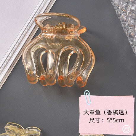 Generic Transparent Hairpin Womens Summer Back Head Bangs Clip Temperament Hairpin Simple Disc Hair Grip Clip Headwear 15# Big Octopus (champagne through) 