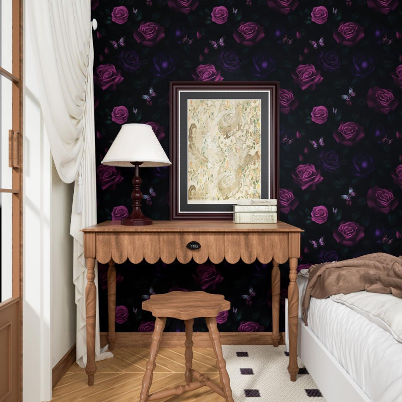 Laatse Drak Floral Wallpaper Peel and Stick Boho Wallpaper 17.5â€œx393â€ Purple Rose Contact Paper Waterproof Self-Adhesive Vintage Flowers Wall Paper for Bedroom Mural Shelf Liner Cabinet Decor - Image 4