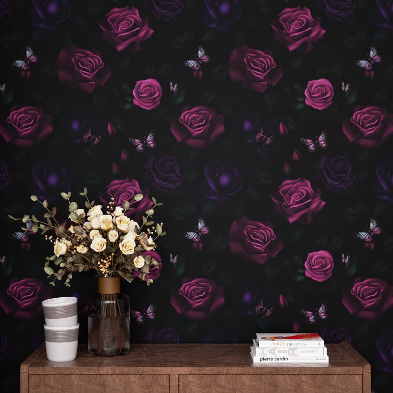 Laatse Drak Floral Wallpaper Peel and Stick Boho Wallpaper 17.5â€œx393â€ Purple Rose Contact Paper Waterproof Self-Adhesive Vintage Flowers Wall Paper for Bedroom Mural Shelf Liner Cabinet Decor - Image 5