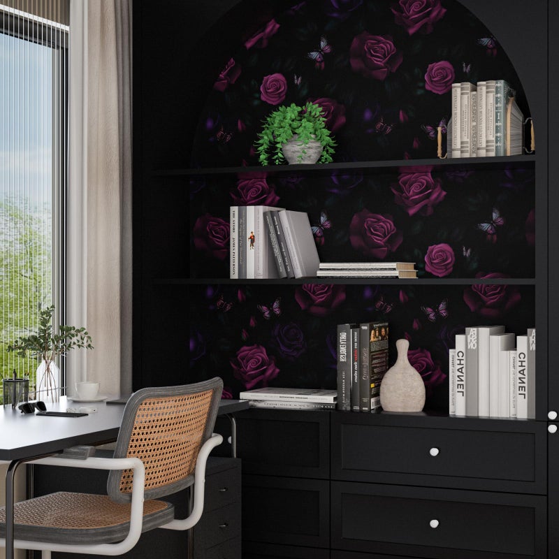 Laatse Drak Floral Wallpaper Peel and Stick Boho Wallpaper 17.5â€œx393â€ Purple Rose Contact Paper Waterproof Self-Adhesive Vintage Flowers Wall Paper for Bedroom Mural Shelf Liner Cabinet Decor - Image 3