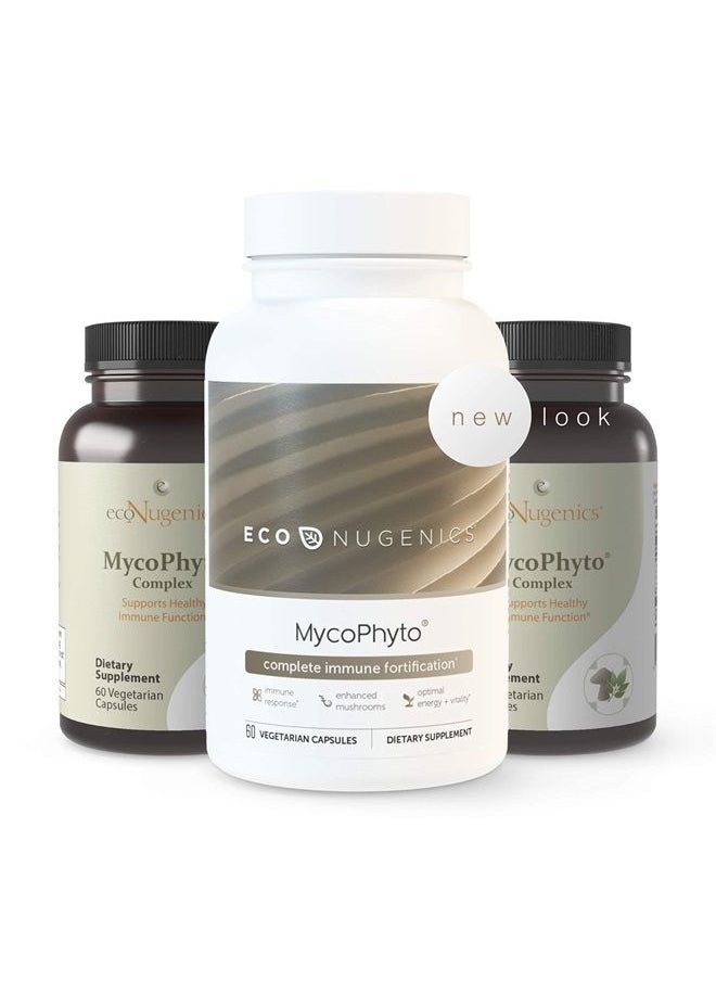 EcoNugenics - MycoPhyto Complex - 60 Capsules - Immune System Support Mushroom Blend Supplement Reishi, Turkey Tail, Cordyceps, Maitake, Agaricus, Umbellatus- Cardio, Liver & Nootropic Brain Support - Image 1