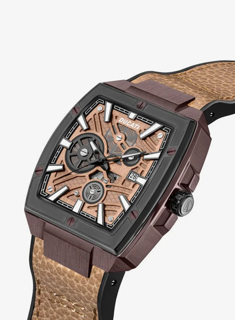 دوكاتي ساعة دوكاتي رجالية بحزام جلد طبيعي وقاعدة سيليكون