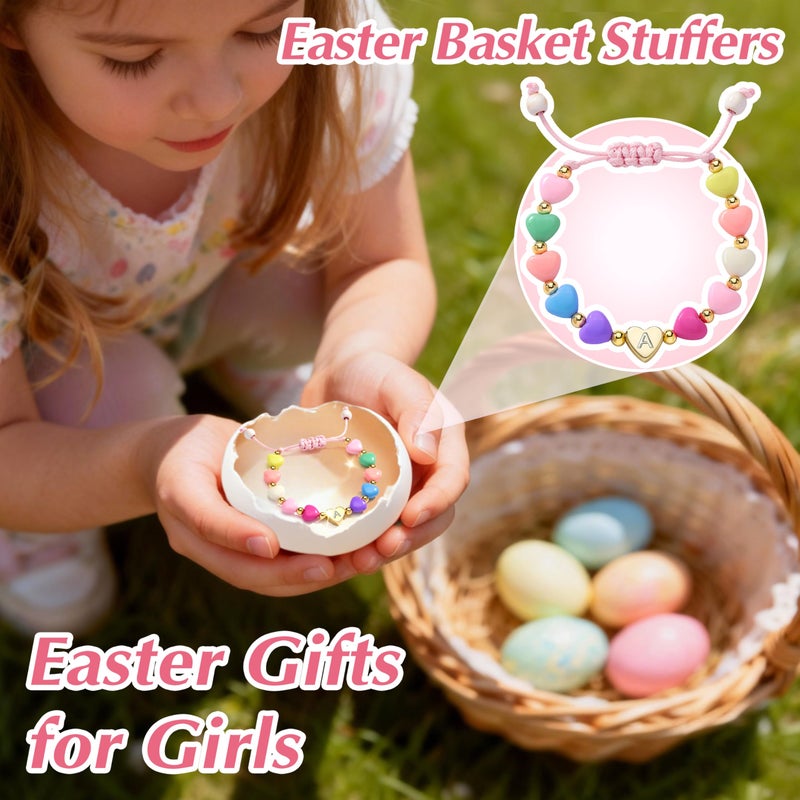 WomenGifts A Initial Heart Bracelets for 3/4/5/6/7/8/9/10/11/12/13/14 Year Old Girls Womenâ€“Easter Egg Fillers, Colorful Beaded Letter A-Z Charm Bracelet, Cute Personalized Birthday Jewelry for Tollder, Teen&Tween,Galentines - Image 5
