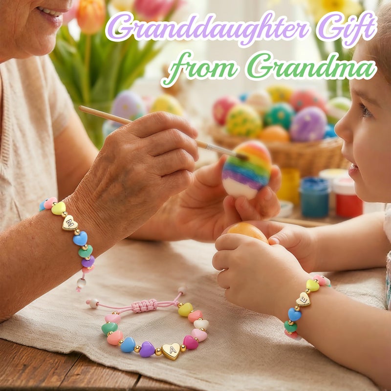 WomenGifts A Initial Heart Bracelets for 3/4/5/6/7/8/9/10/11/12/13/14 Year Old Girls Womenâ€“Easter Egg Fillers, Colorful Beaded Letter A-Z Charm Bracelet, Cute Personalized Birthday Jewelry for Tollder, Teen&Tween,Galentines - Image 4