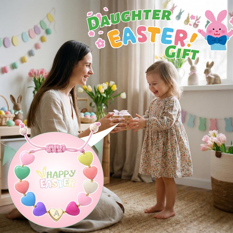 WomenGifts A Initial Heart Bracelets for 3/4/5/6/7/8/9/10/11/12/13/14 Year Old Girls Womenâ€“Easter Egg Fillers, Colorful Beaded Letter A-Z Charm Bracelet, Cute Personalized Birthday Jewelry for Tollder, Teen&Tween,Galentines - Image 2