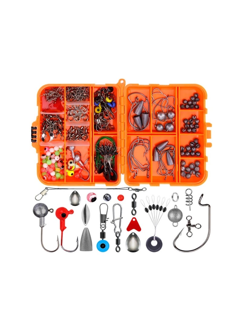 POSICHE 257Pcs Complete Fishing Accessories Kit, Including Swivels, Snaps, Hooks, Jig Heads, Sinker Weights, Floats, Beads & Adjustable Tackle Box - Image 1