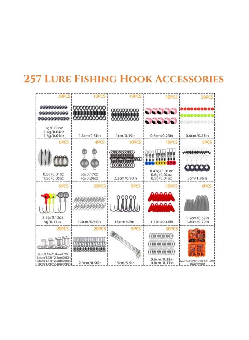 POSICHE 257Pcs Complete Fishing Accessories Kit, Including Swivels, Snaps, Hooks, Jig Heads, Sinker Weights, Floats, Beads & Adjustable Tackle Box - Image 3