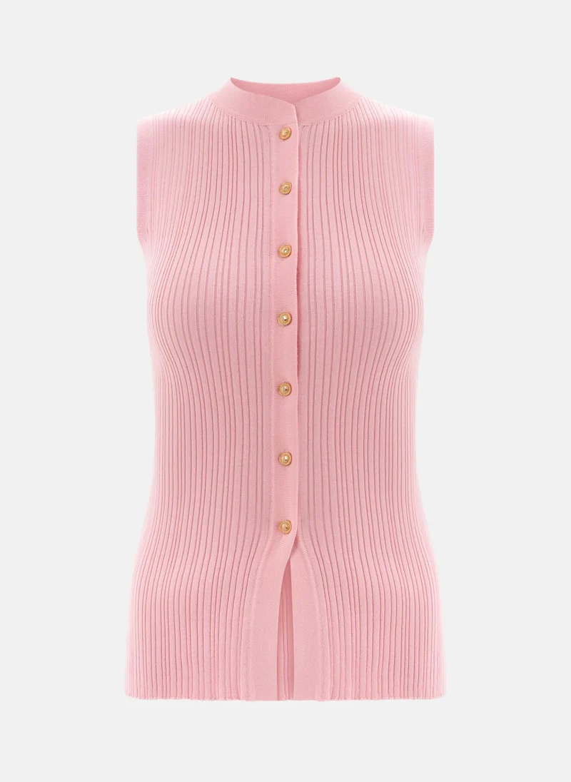 Lichi Rib-knit top with golden buttons