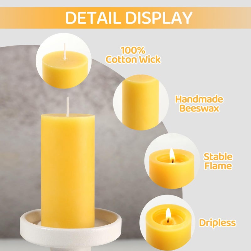 MAKALONE 6 Pack Natural Beeswax Pillar Candles,100% Pure Beeswax Candles-210 Hours Long Burning,Organic Bees Wax Candles for Home,Paryer,Parties,Unscented Dripless Smokeless Beeswax Candle Bulk 2x4in - Image 5