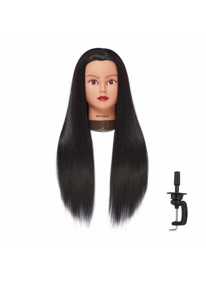 Hairingrid 26"-28" Mannequin Head Hair Styling Training Head Manikin Cosmetology Doll Head Synthetic Fiber Hair and Free Clamp Holder (Black-) - Image 1