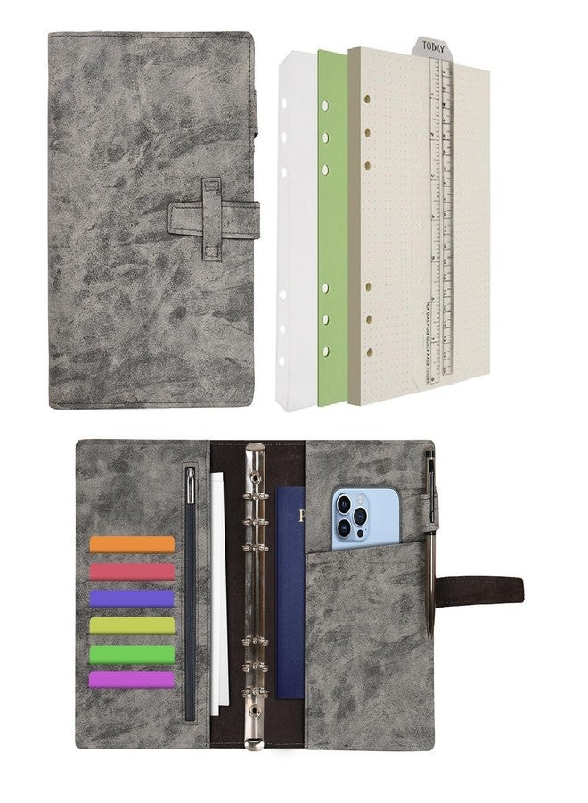 Wonderpool Leather Journal Refillable Binder A5 Writing Notebook Folder Organiser with Dotted Paper & Multi Pockets Cover for Business School Travel (A5, Grey) - Image 1