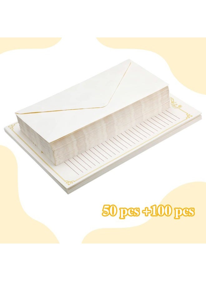 Eersida 150 Sheets Vintage Stationery Paper and Envelopes Letter Set Includes 100 Vintage Paper Letter Writing Paper and 50 Vintage Envelope, 4.3 x 8.45 Inch for School Office (7.25 x 10.2 Inch, Lined Style) - Image 2