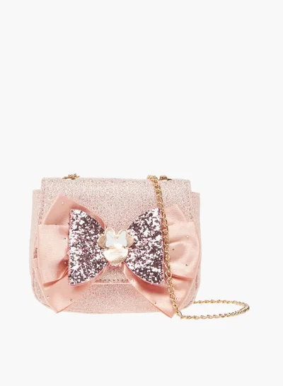 Disney Girls Textured Bow Detail Crossbody Bag With Button Closure